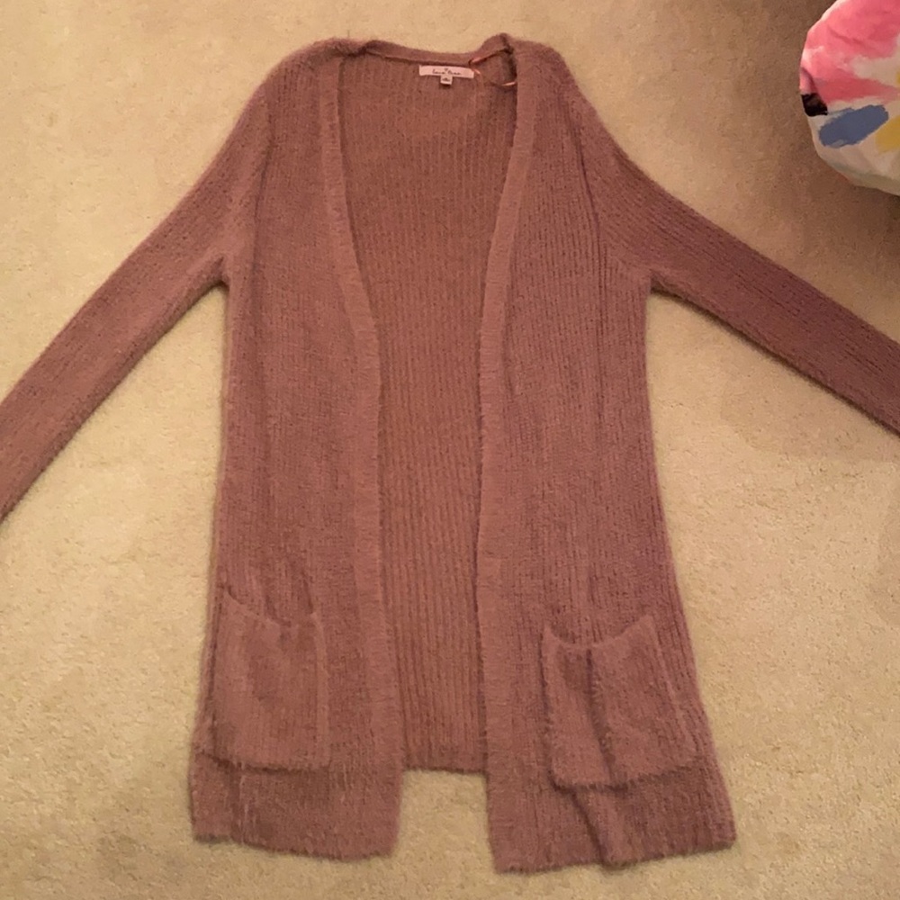 Rose colored so-soft cardigan with pockets.